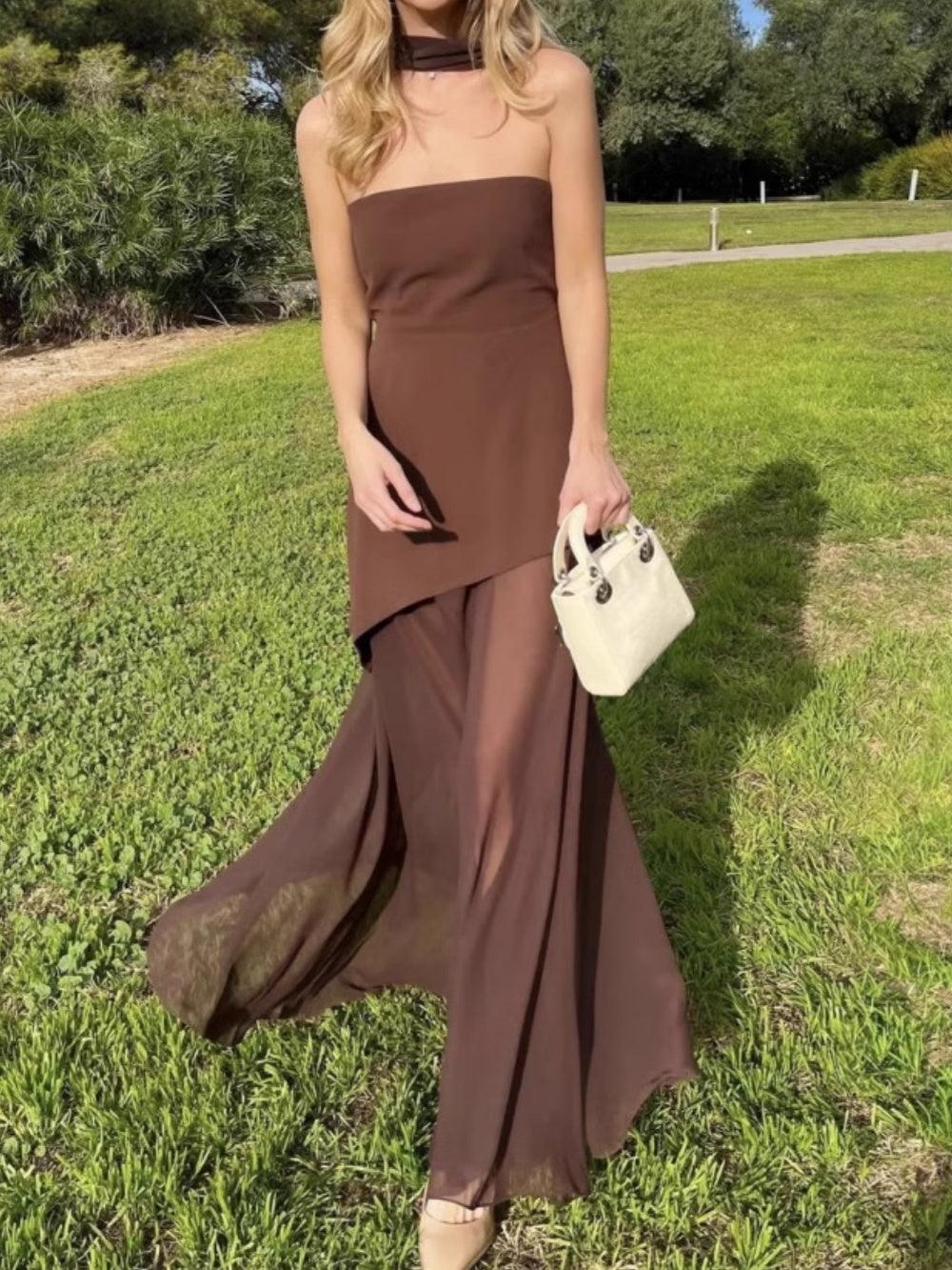 Strapless one shoulder sleeveless dress