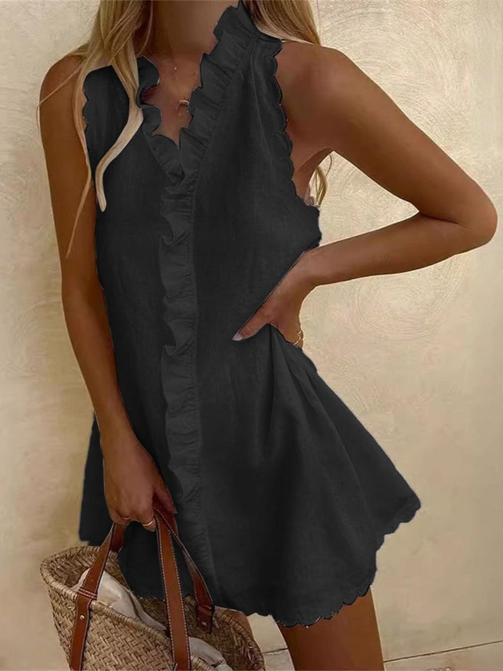 Cotton and Linen Ruffled Mini Dress