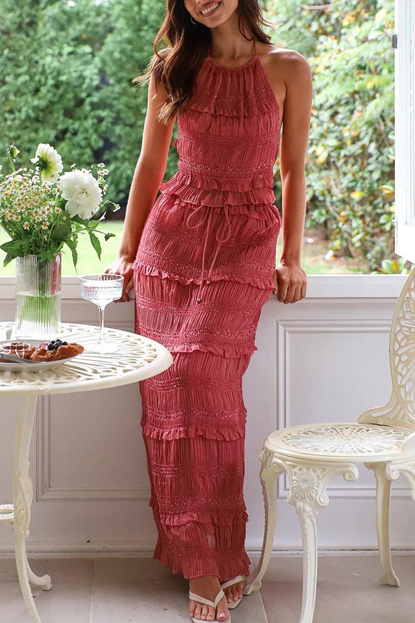 Sleeveless chiffon elastic waist two piece suit
