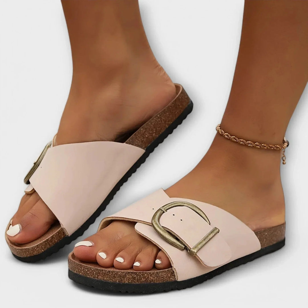 Narda Raffia Buckled Slides