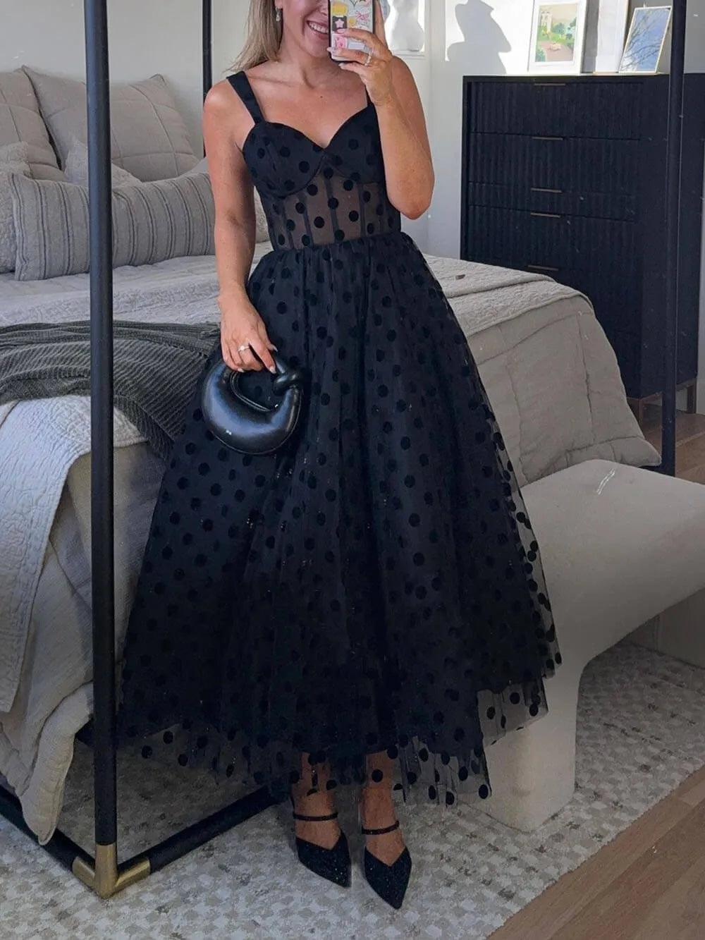 Polka Dot Sweetheart Bustier A-Line Midi Dress