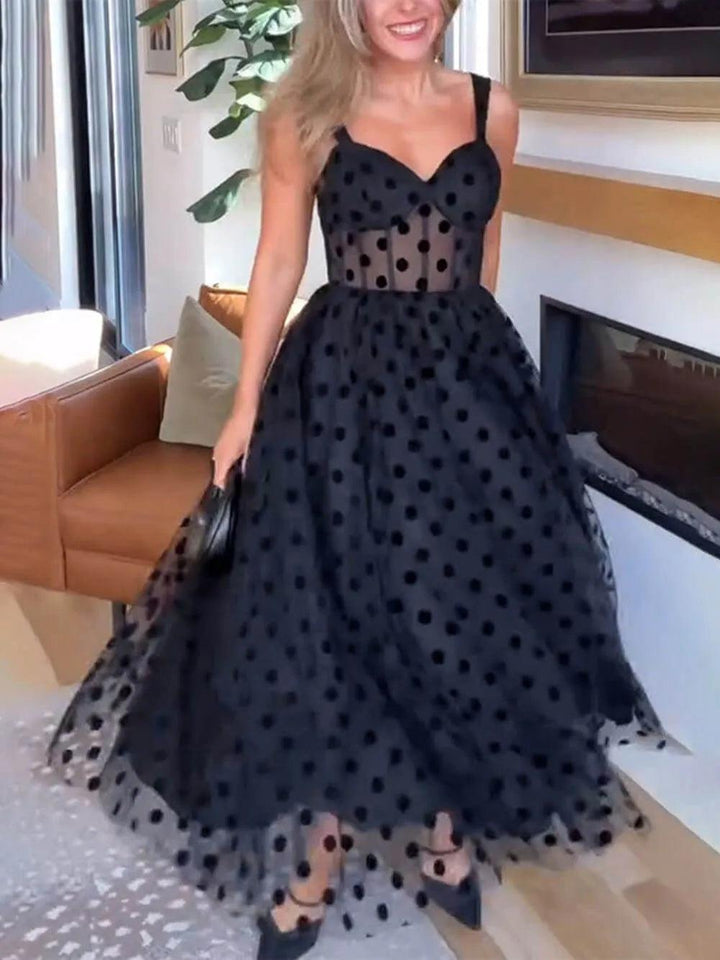 Polka Dot Sweetheart Bustier A-Line Midi Dress