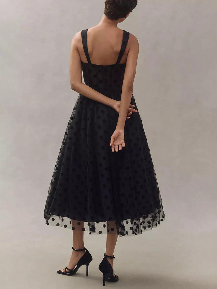 Polka Dot Sweetheart Bustier A-Line Midi Dress