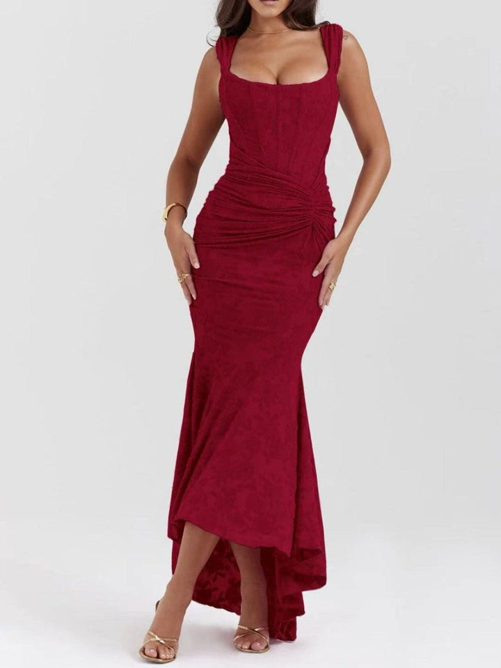 Red bell floral maxi dress