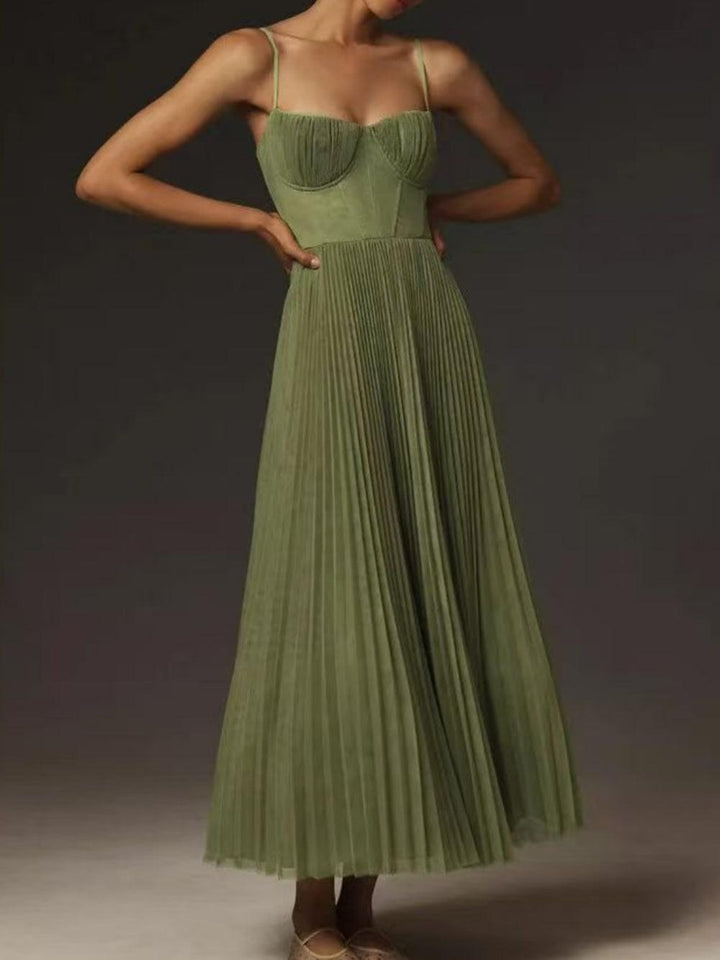 Bustier Pleated Tulle Fit & Flare Midi Dress