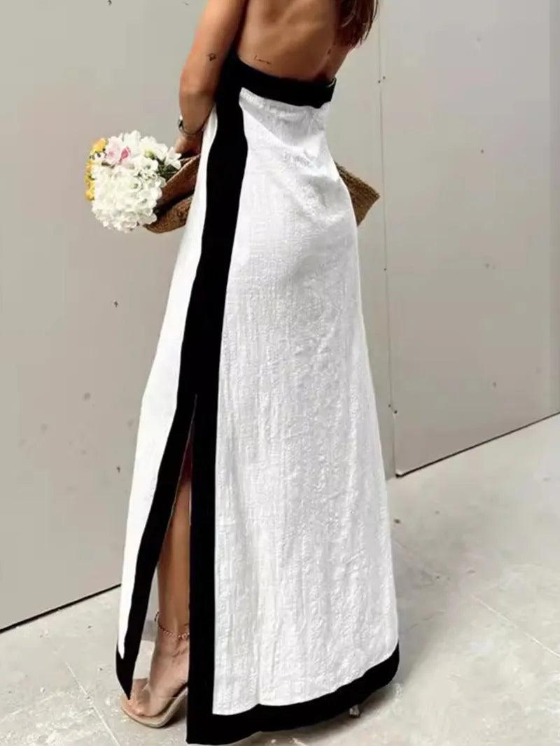 Halter Neck Hollow Slit Maxi Dress