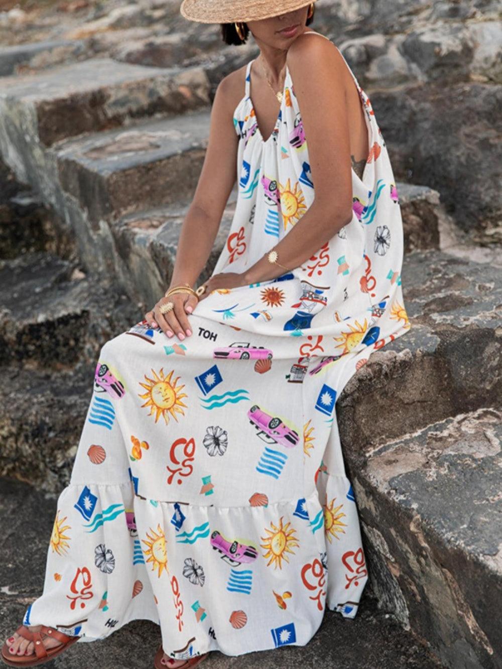 Sling Printed Holiday Loose Plus Size Dress