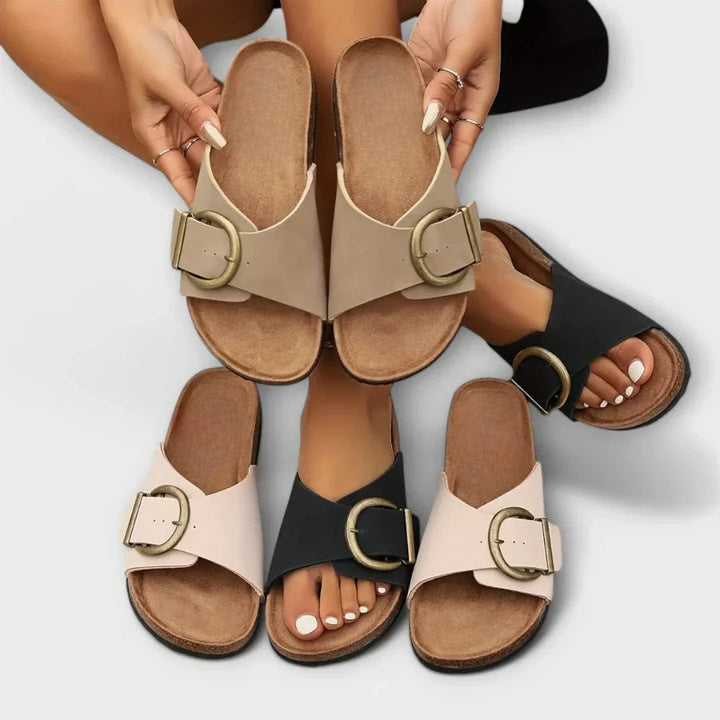 Narda Raffia Buckled Slides