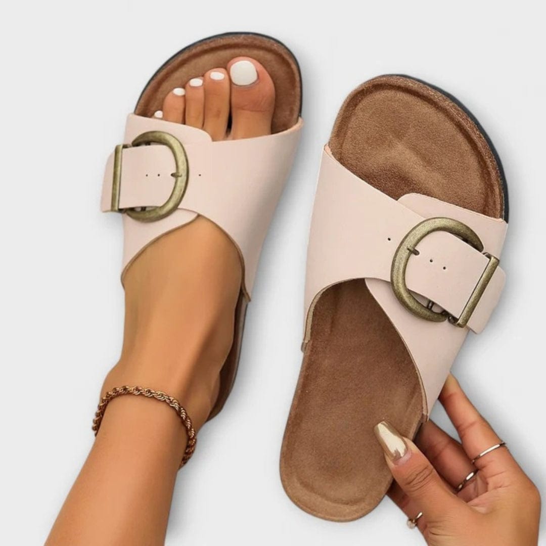 Narda Raffia Buckled Slides
