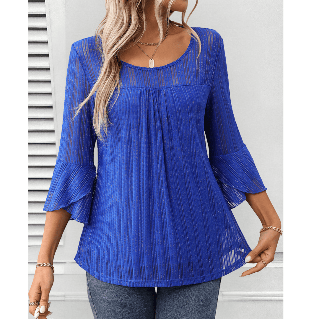 Elora Pleated Bell-Sleeve Blouse