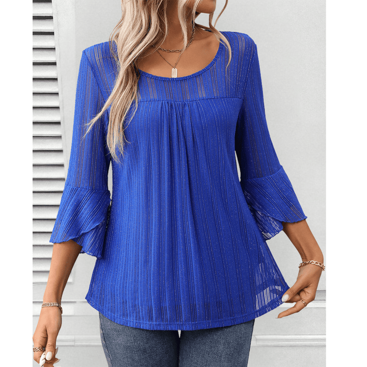 Elora Pleated Bell-Sleeve Blouse