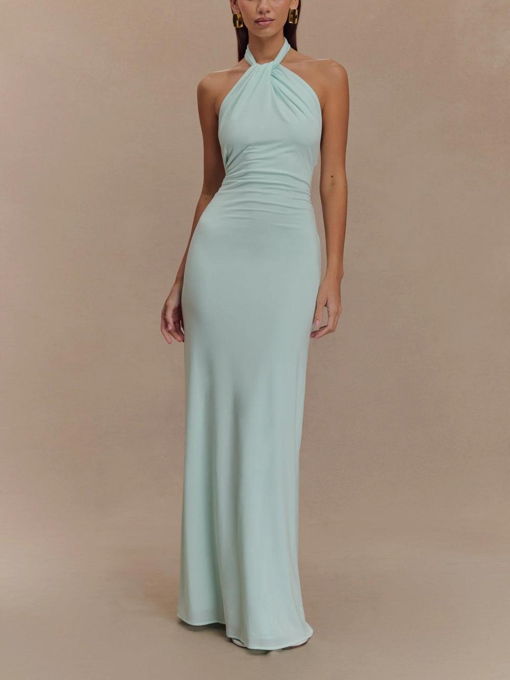 Slinky Halter Maxi Dress - Brown