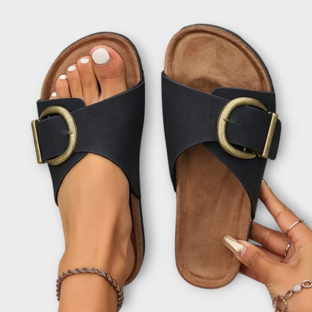 Narda Raffia Buckled Slides