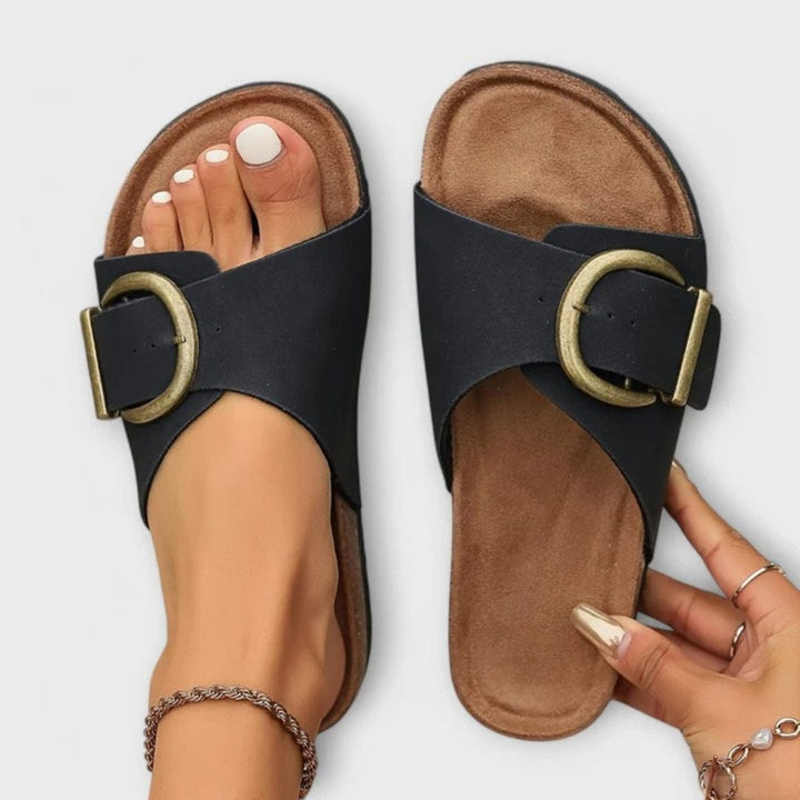 Narda Raffia Buckled Slides