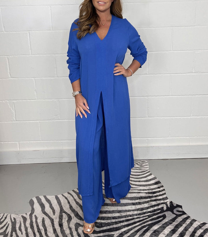 Two-piece Casual Long Top and Matching Pants Set
