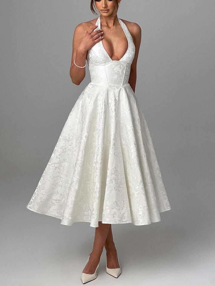 V-Neck Jacquard Midi Dress