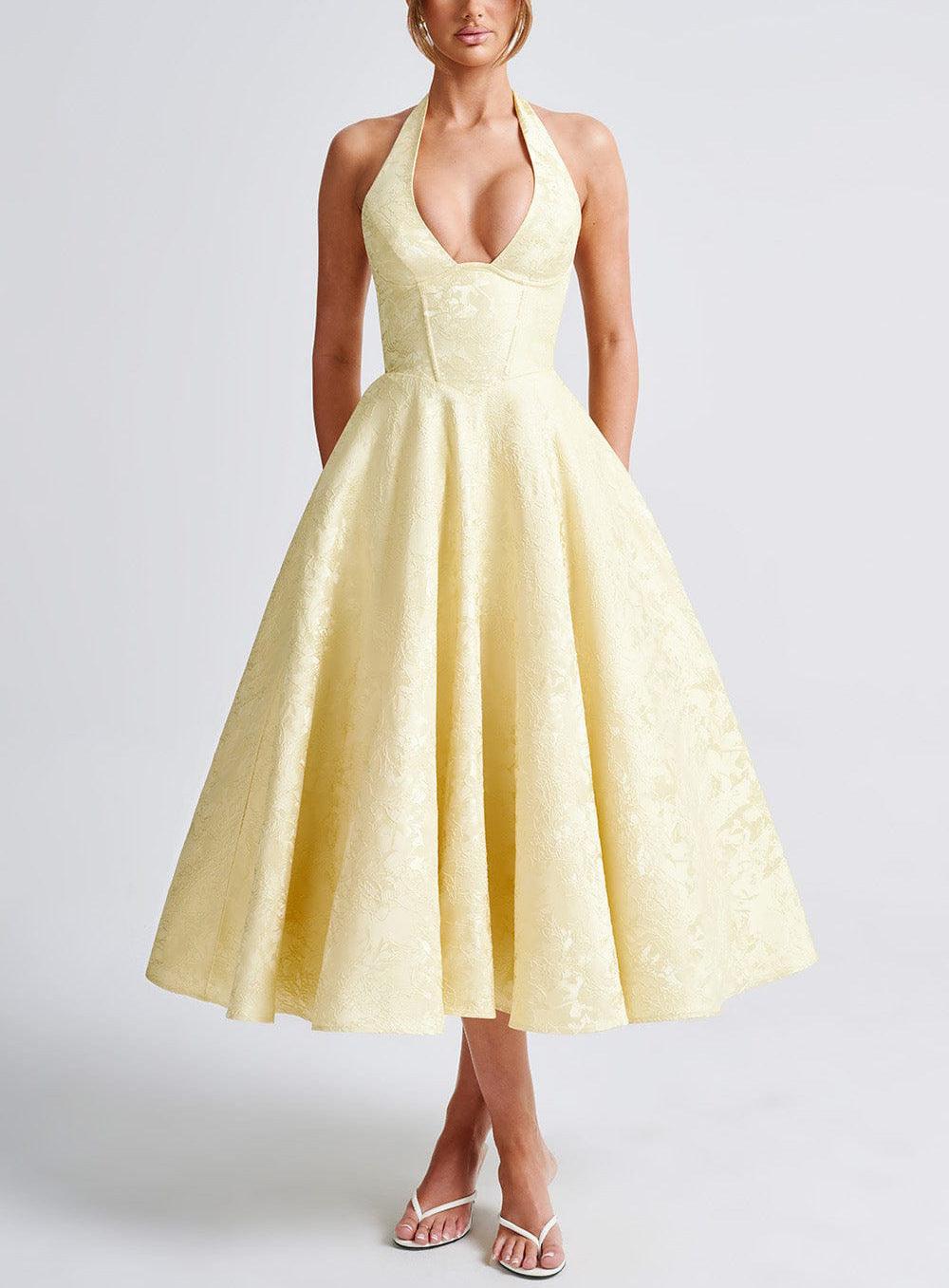 V-Neck Jacquard Midi Dress