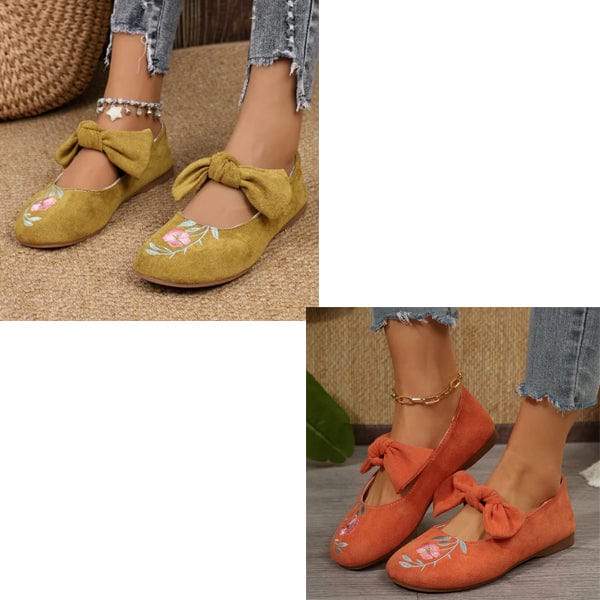 Liora Embroidered Bow Suede Flats