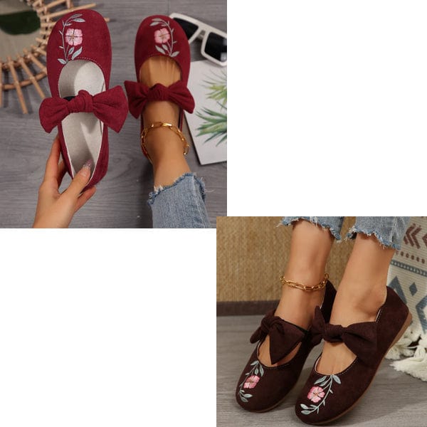 Liora Embroidered Bow Suede Flats