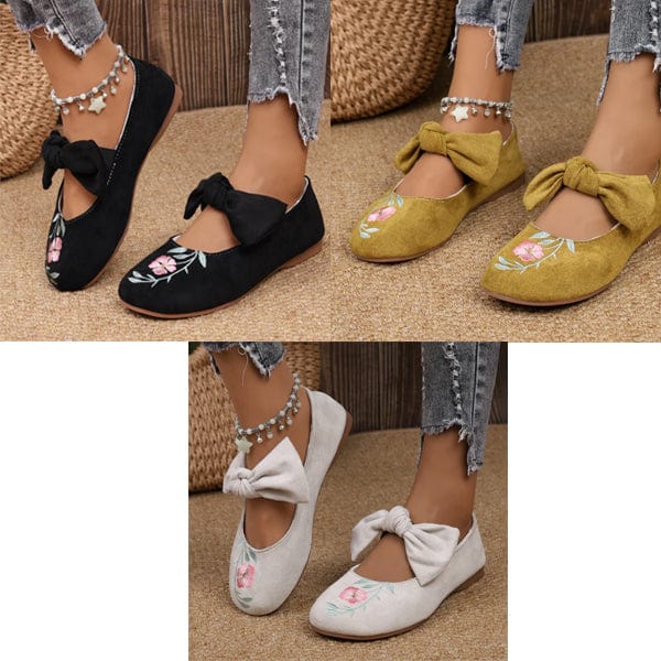 Liora Embroidered Bow Suede Flats