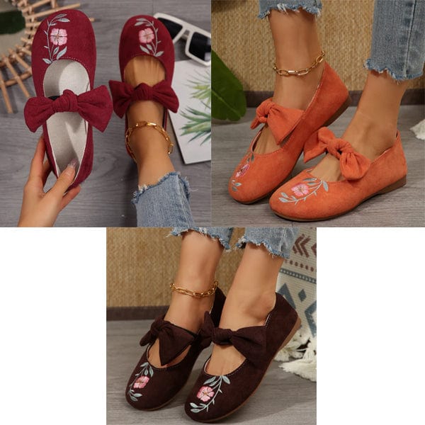 Liora Embroidered Bow Suede Flats