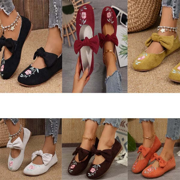 Liora Embroidered Bow Suede Flats