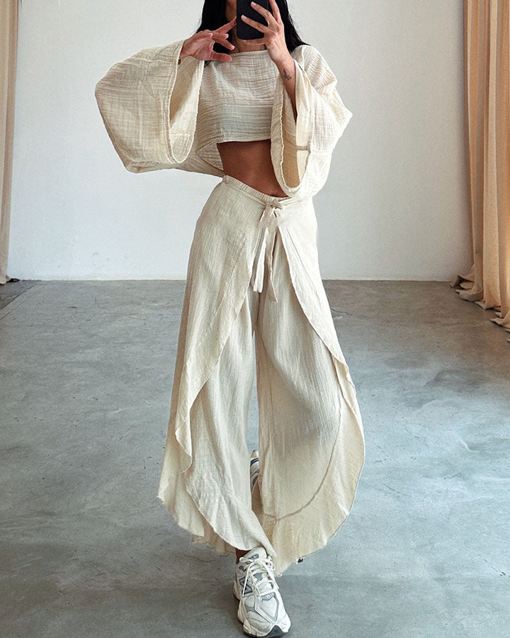 Casual slit tie two-piece set