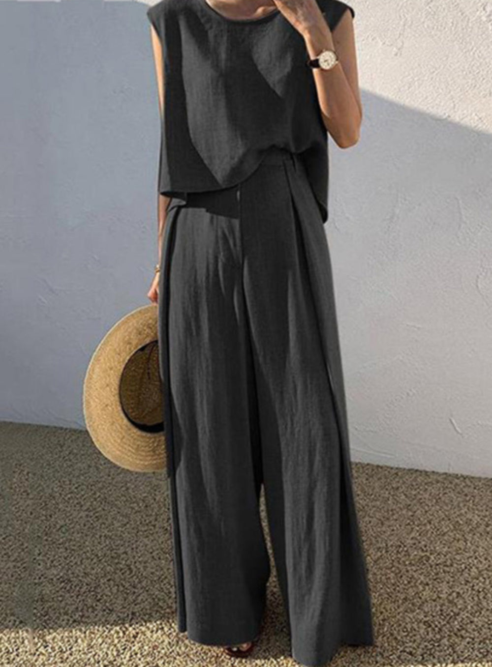Linen Blends Casual Pants Set