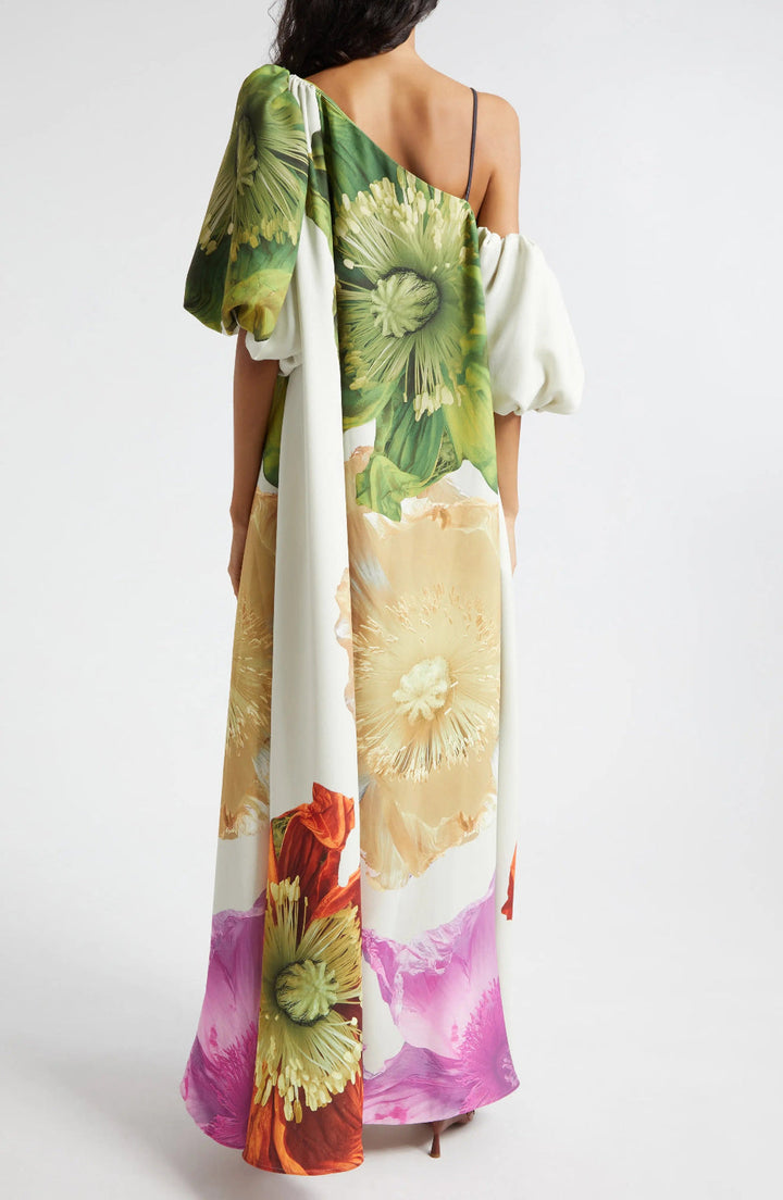 One Shoulder Floral Print Maxi Dress