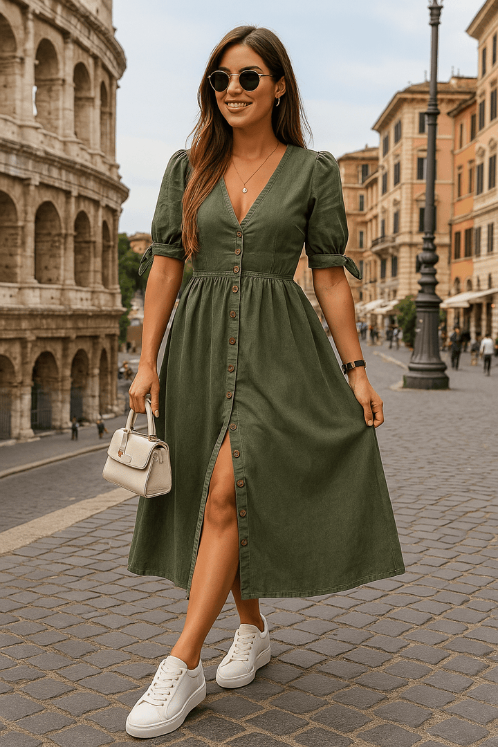 Evaniah Button-Front Midi Dress