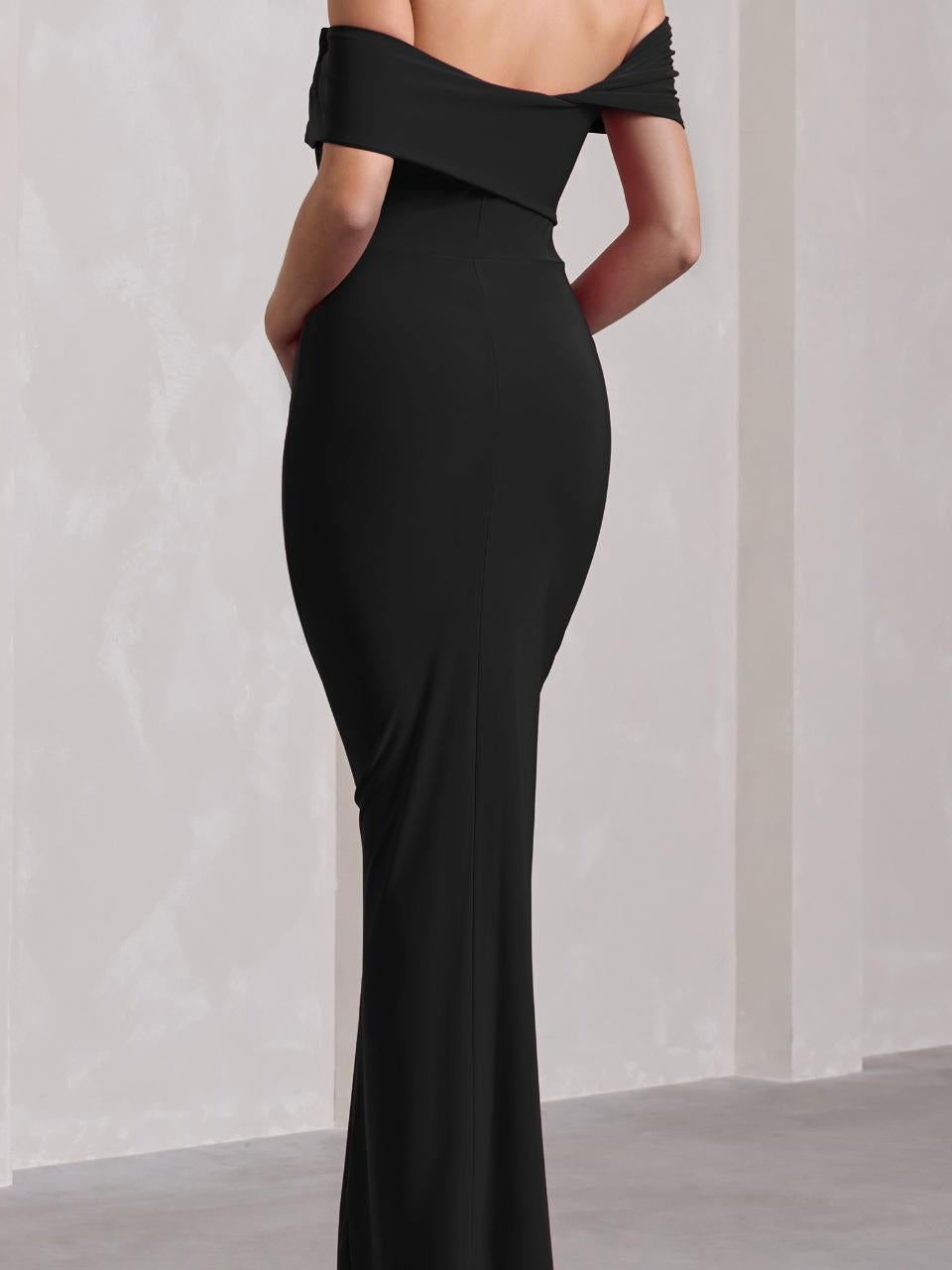 Black Asymmetric Twist Slit Maxi Dress