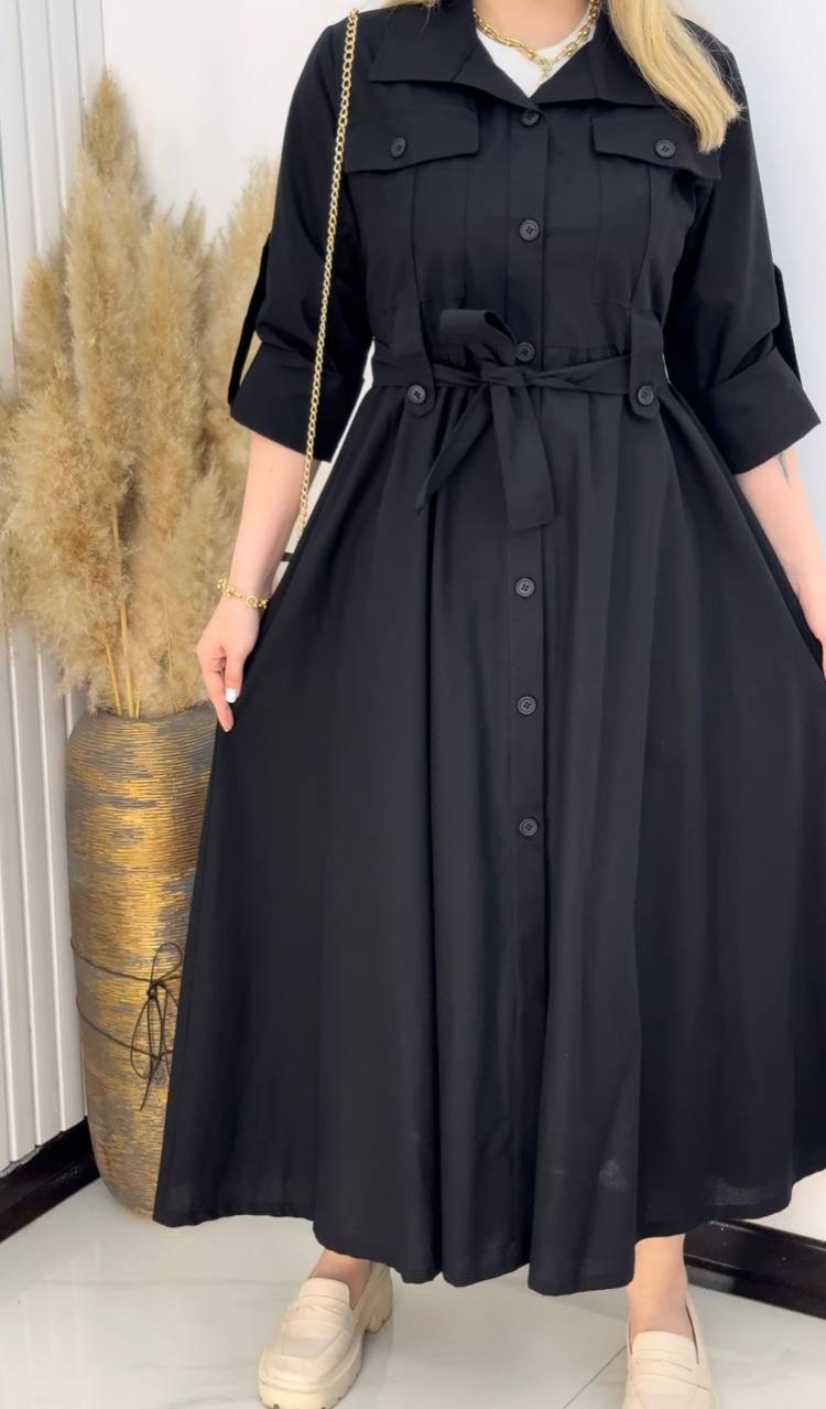 Brown Lapel Button-Down Shirt Dress