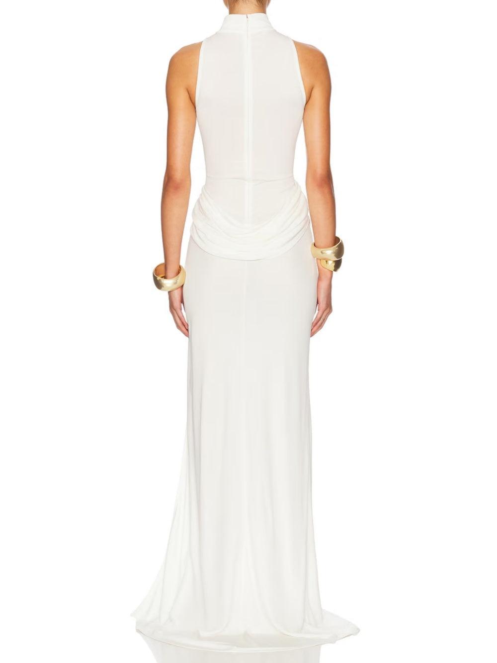 Slit waist pleated sleeveless maxi dress