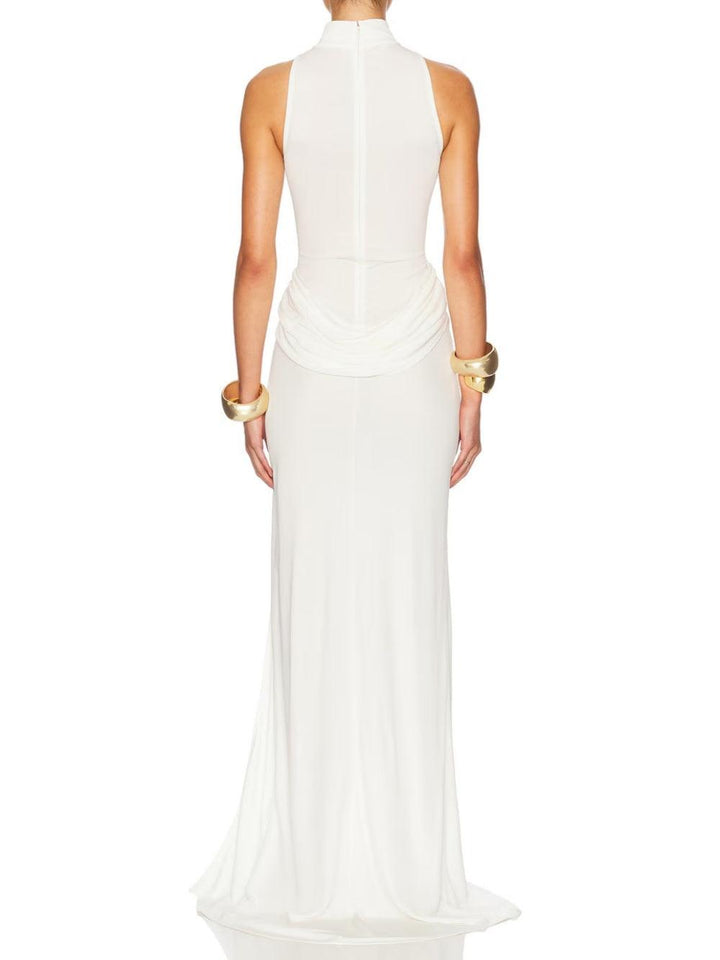 Slit waist pleated sleeveless maxi dress