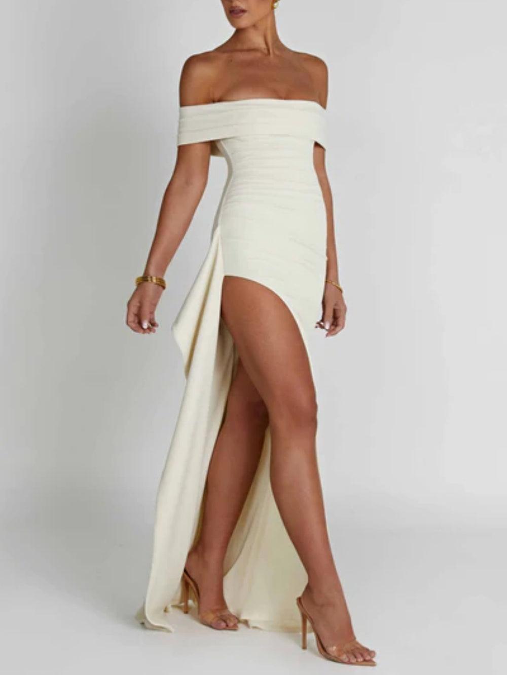 Off-shoulder slit maxi dress
