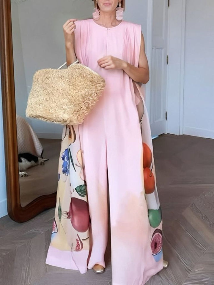 Loose sleeveless floral print jumpsuit
