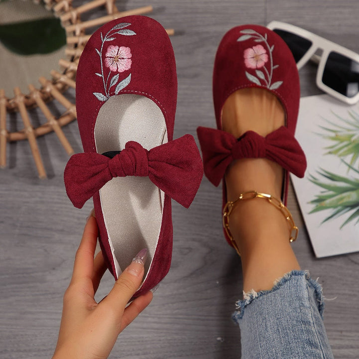 Liora Embroidered Bow Suede Flats