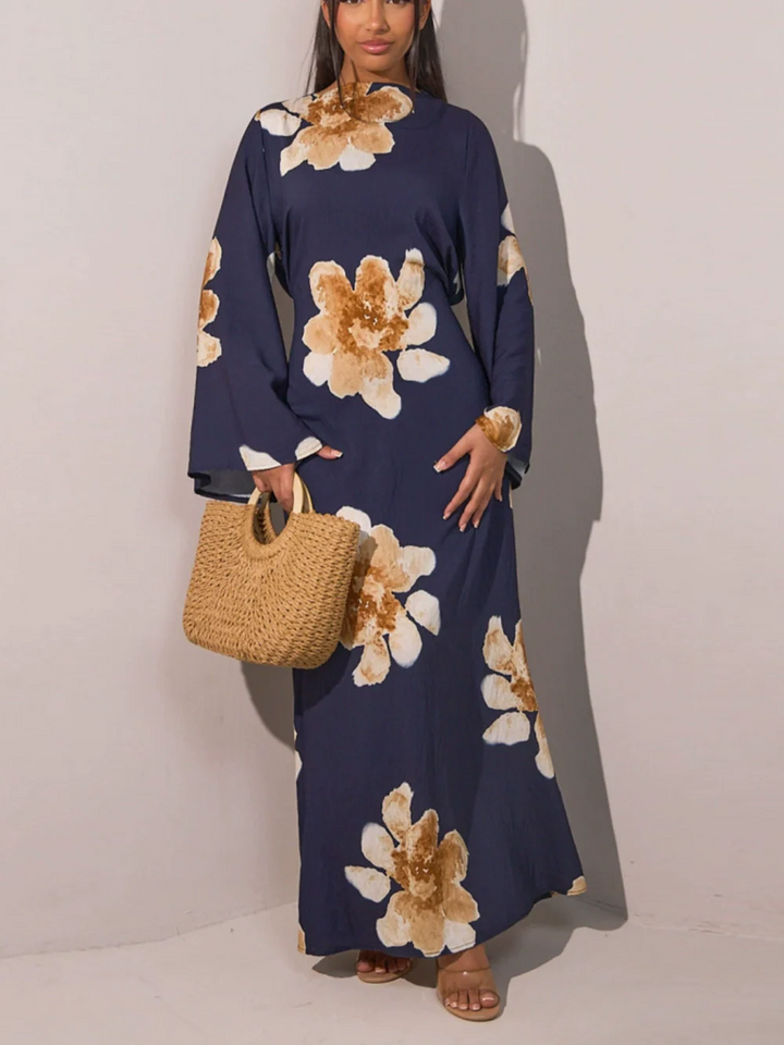 Printed dress with a tight waist maxi dress