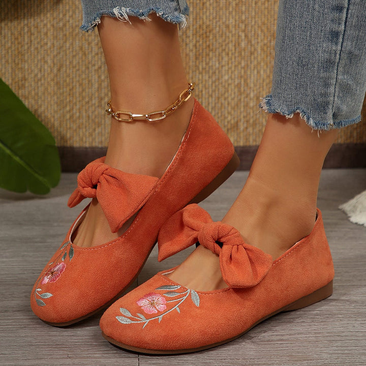 Liora Embroidered Bow Suede Flats
