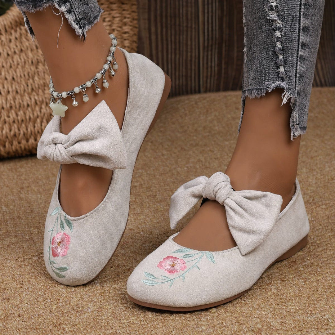 Liora Embroidered Bow Suede Flats