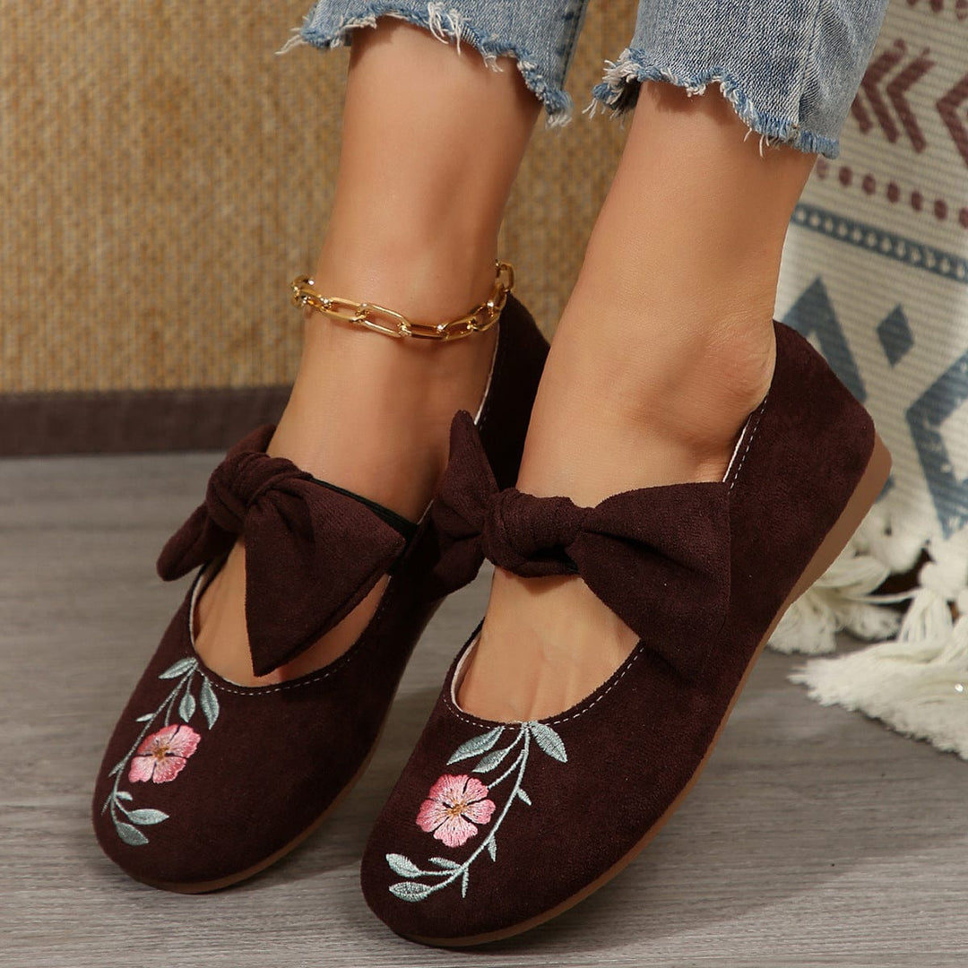 Liora Embroidered Bow Suede Flats