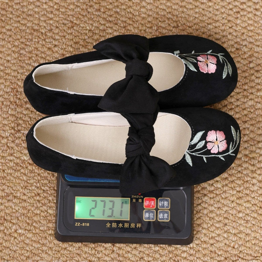 Liora Embroidered Bow Suede Flats