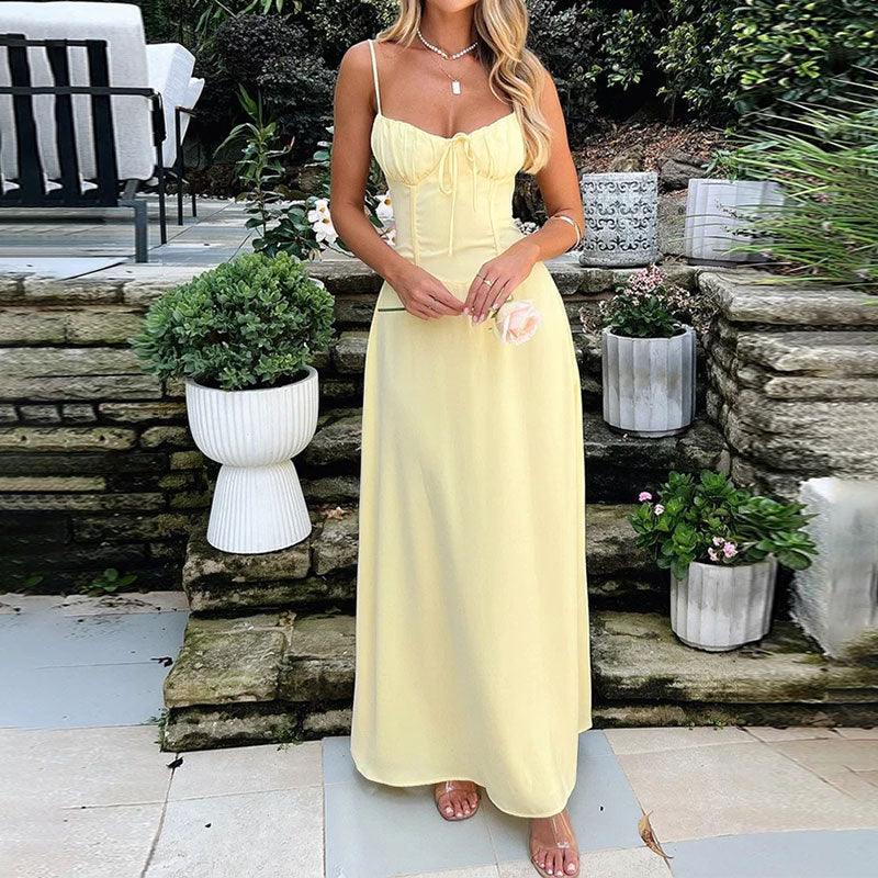Elegant A-line solid color mid-length dress