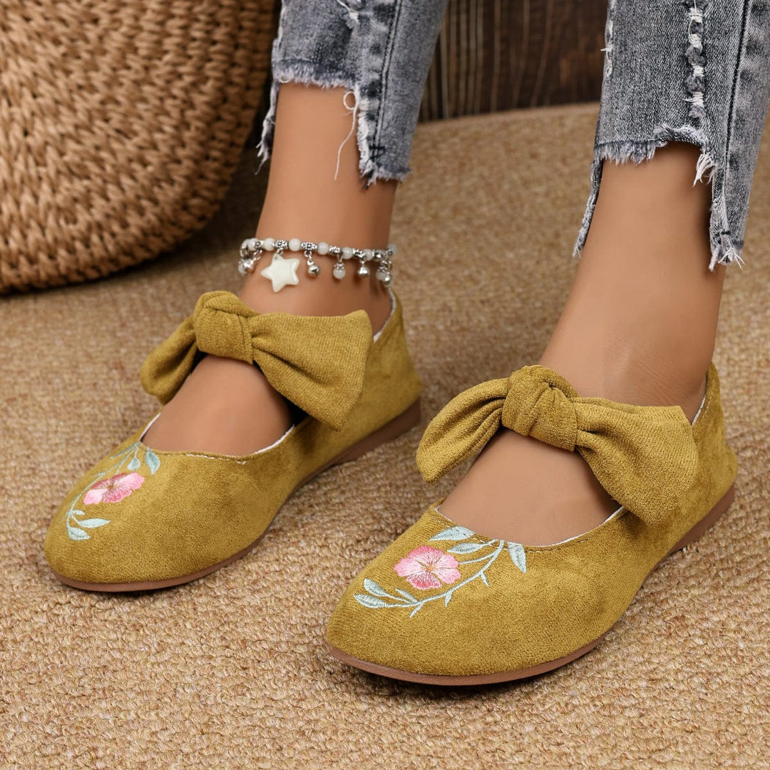 Liora Embroidered Bow Suede Flats
