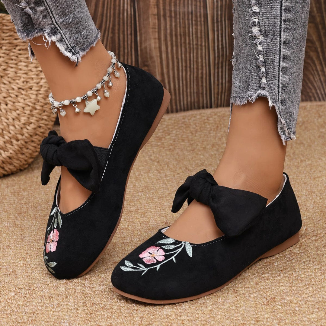 Liora Embroidered Bow Suede Flats