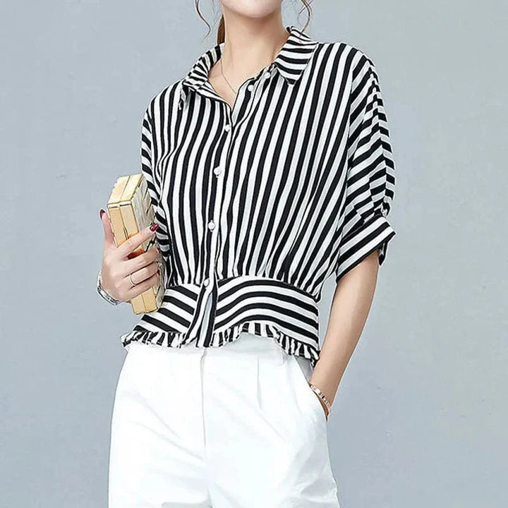 Mirelle Striped Ruffle-Trim Blouse