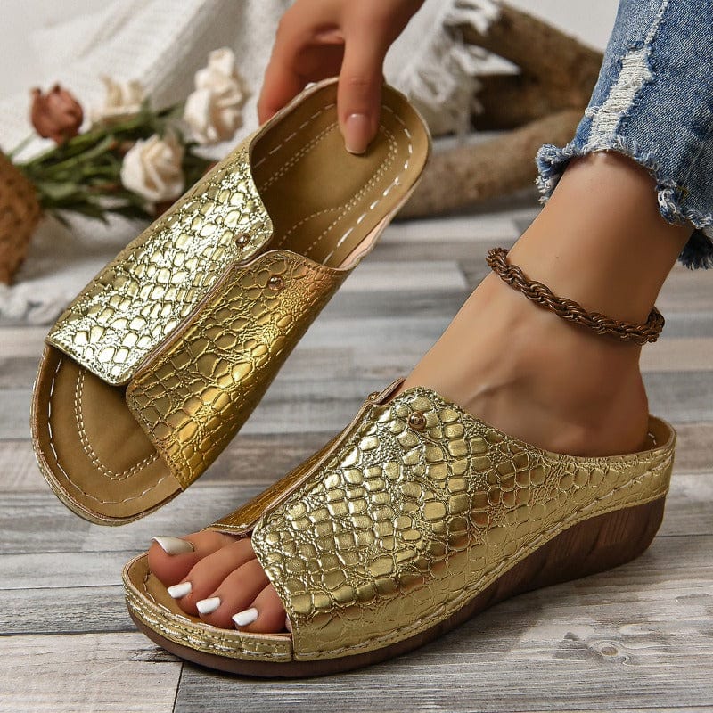 Valeria Embossed Metallic Sandals