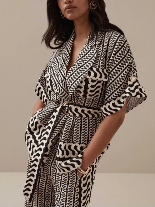 Black and white geometric print suit