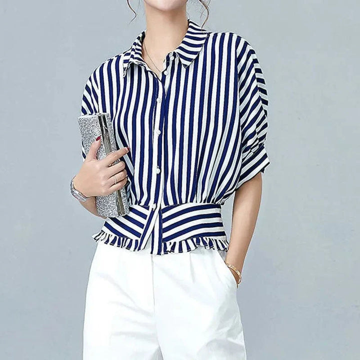 Mirelle Striped Ruffle-Trim Blouse