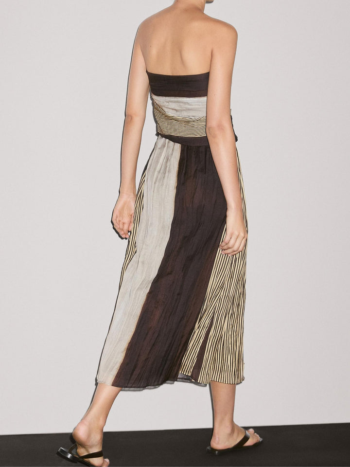 Ruffled off-the-shoulder paneled dress
